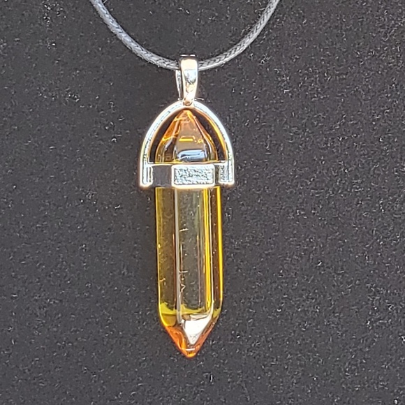 Corded Crystal Shape Pendant Necklace Handmade - Picture 3 of 3